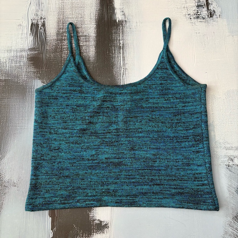 Linda Allard Ellen Tracy Blue Knit Cami Top Women’s S Metallic Space Dye Tank